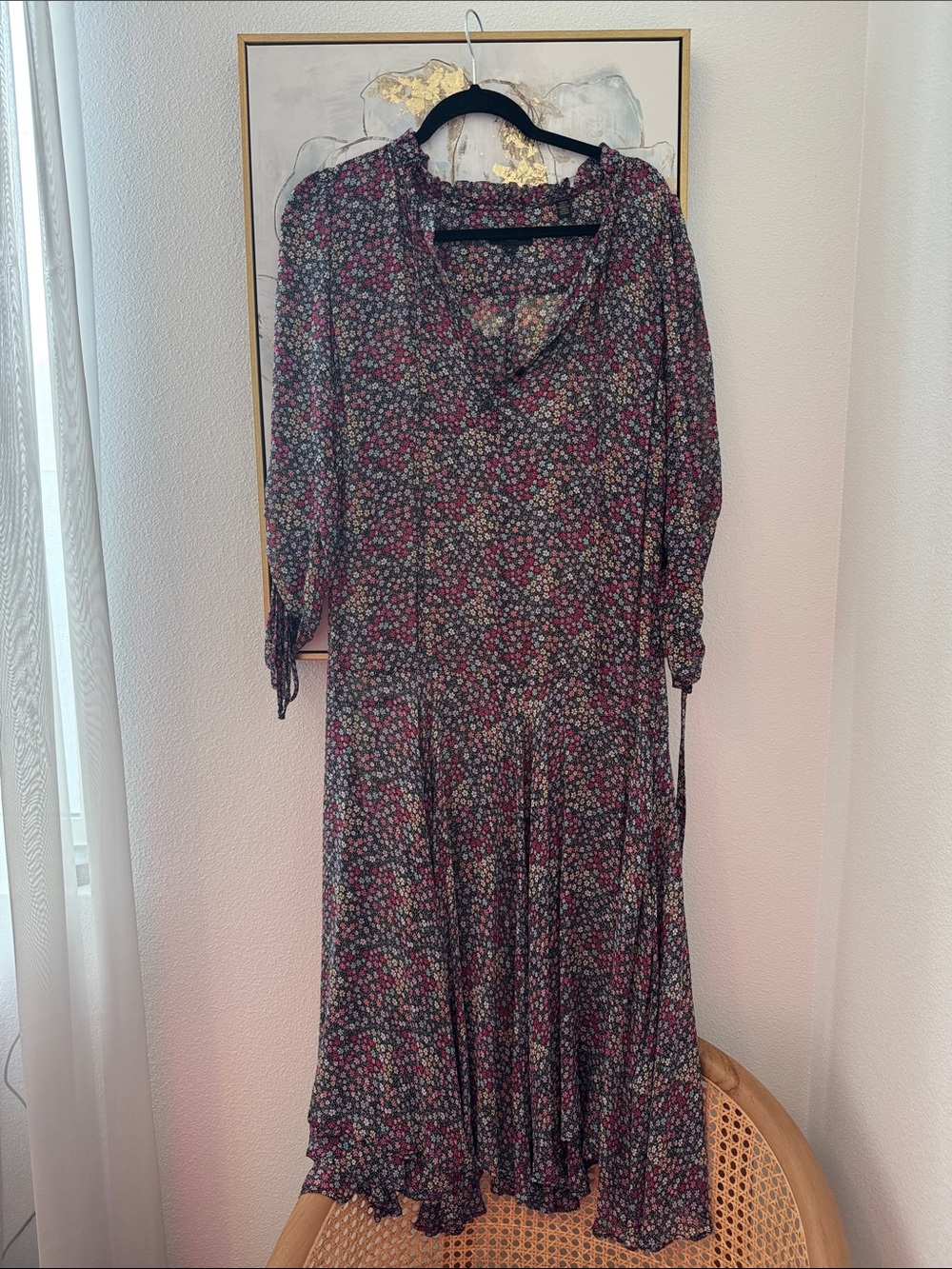6/14 Ted Baker Burgundy, Black and Pink Floral Midi Dress